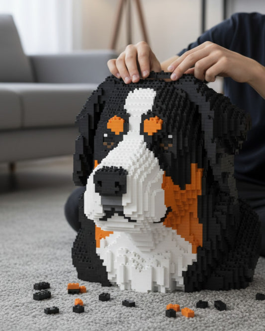 bernese dog bust building blocks sculpture