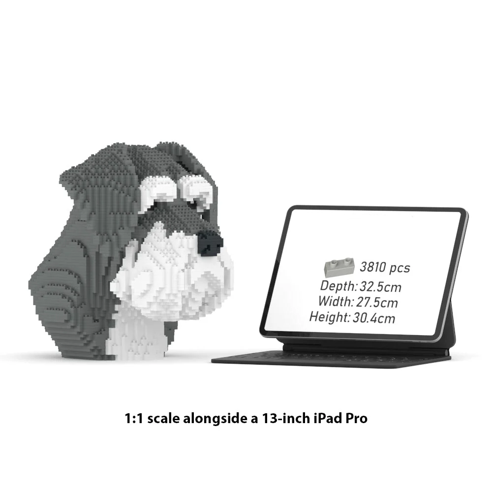 Schnauzer Bust lego style building blocks set compare with iPad Pro 13 inch