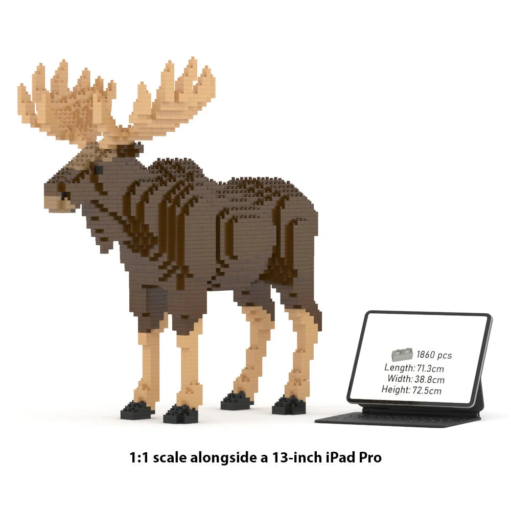 Moose building block set next to a 13-inch iPad Pro for scale