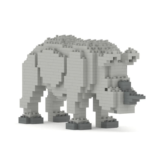 Gray rhino building set made of interlocking bricks on a white background