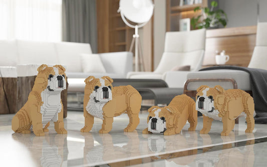English Bulldog 4-in-1 Pack Big Dog Sculptures - LAminifigs , lego style jekca building set