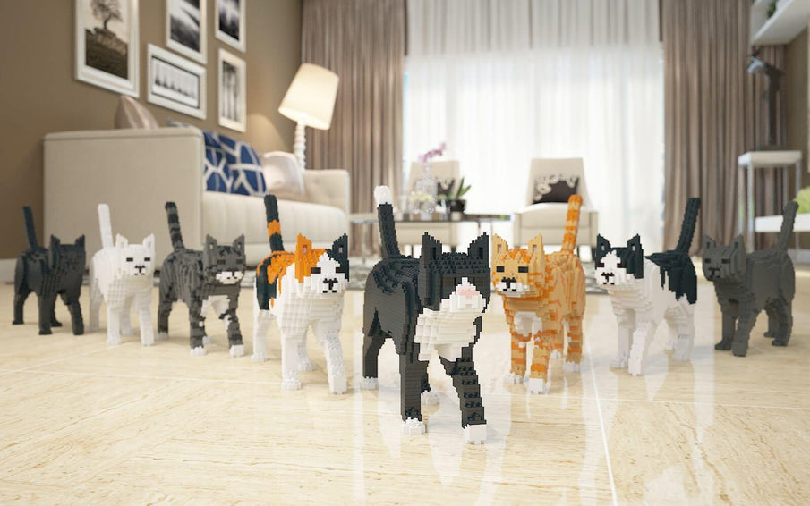 LEGO® style Cats Sculptures - a fusion of toys and art