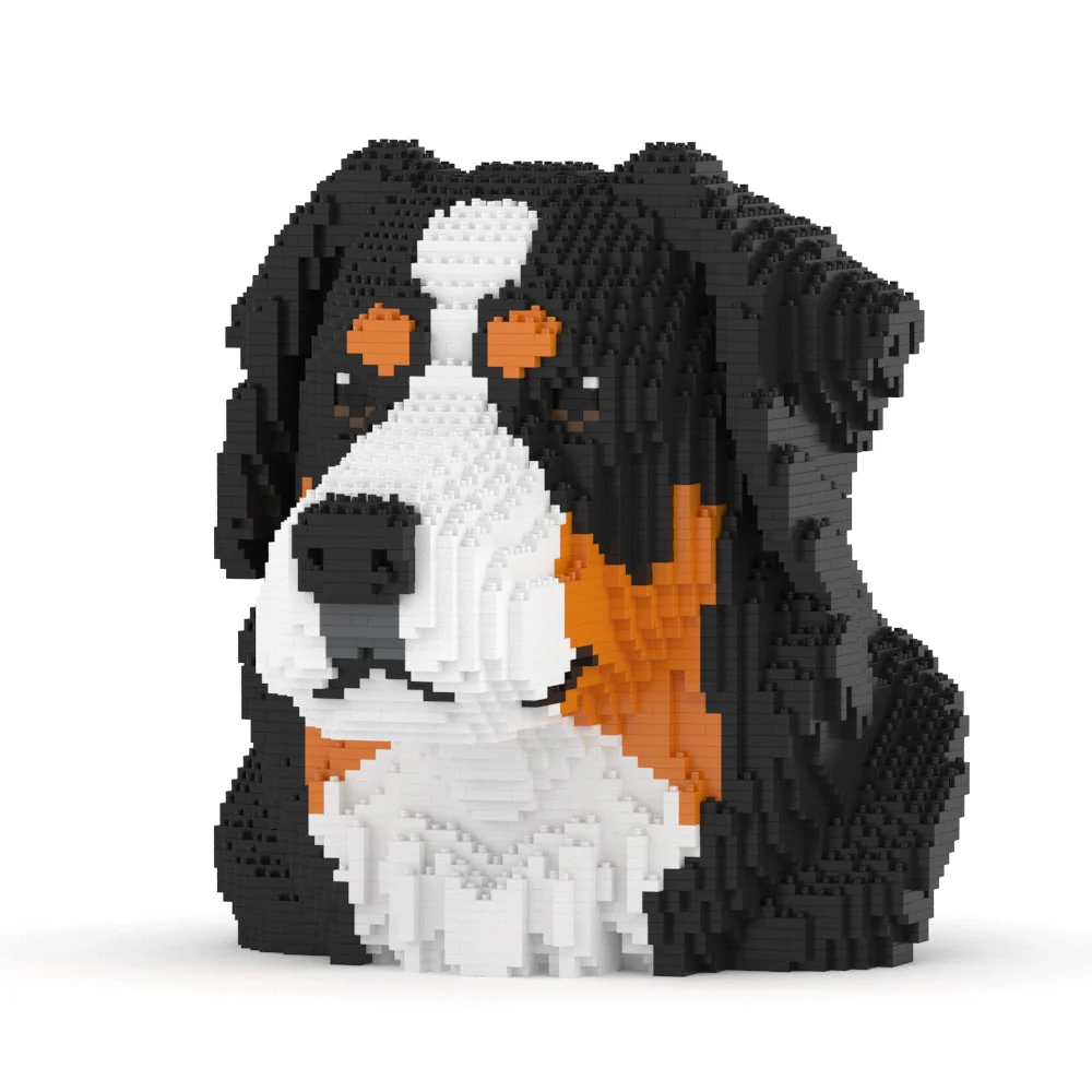 Toy dog figure made of interlocking bricks on a white background