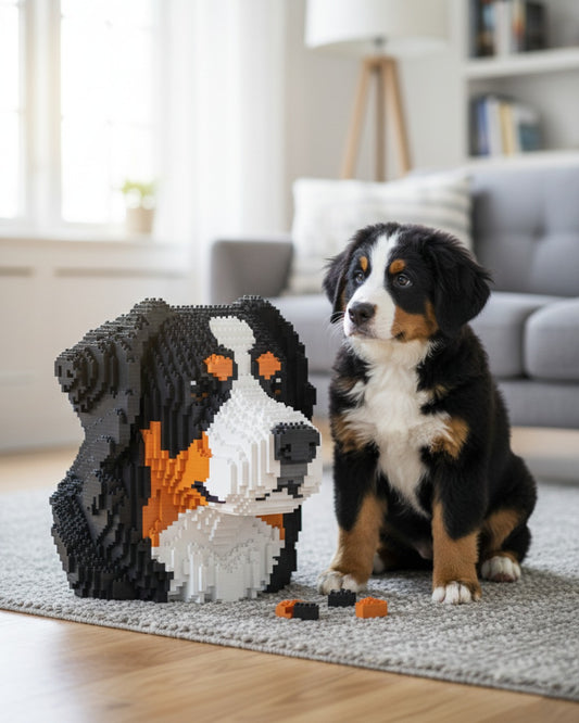 bernese dog bust along with real bernese puppy