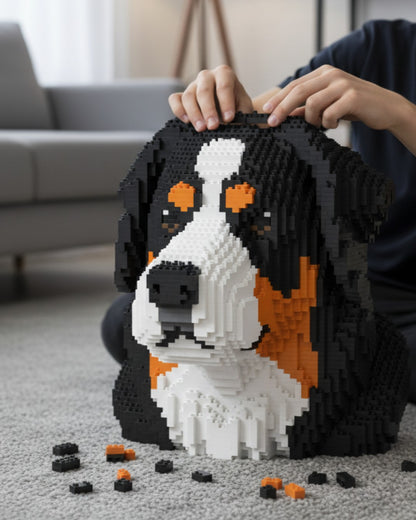 bernese dog bust building blocks sculpture