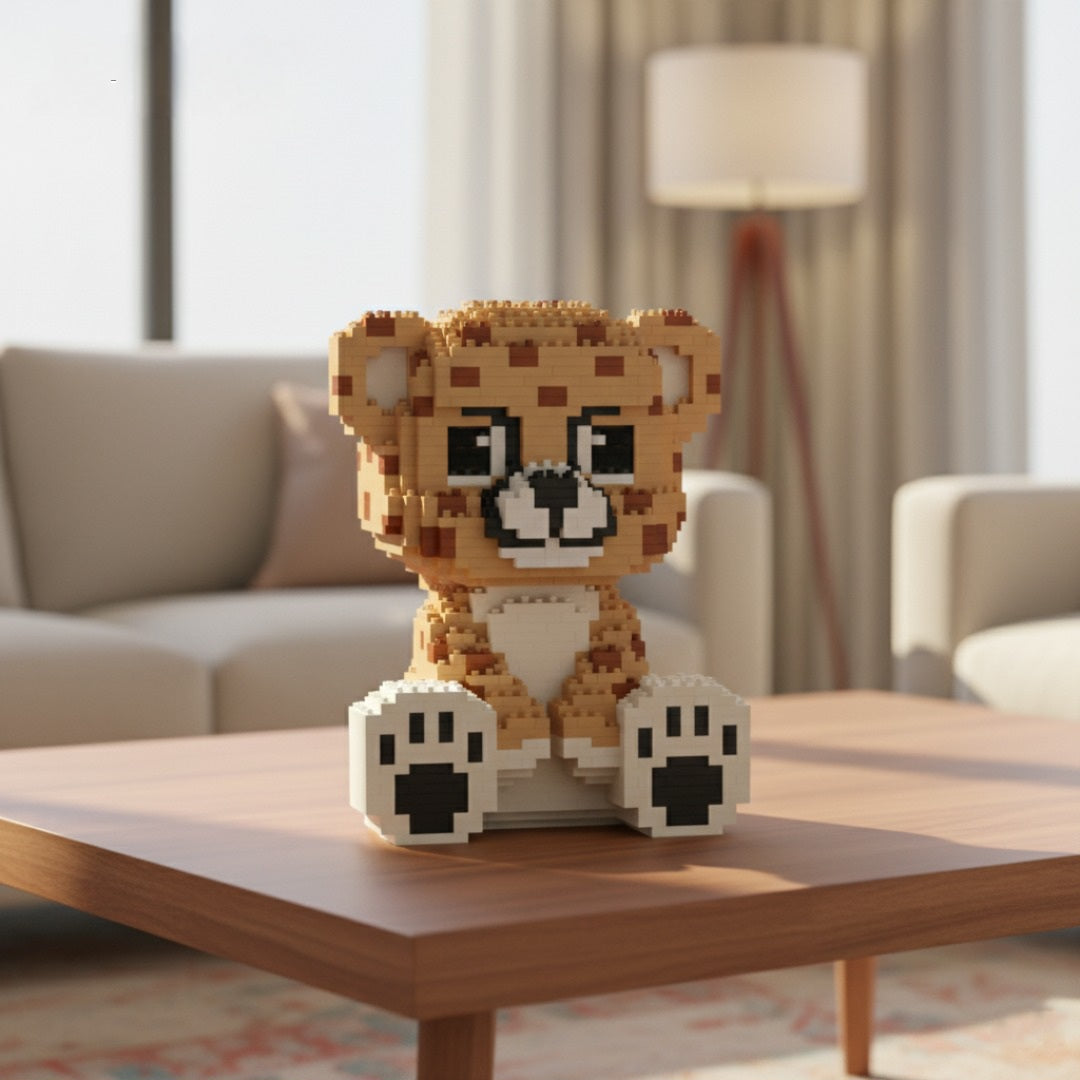 Toy animal figure on a coffee table in a living room setting