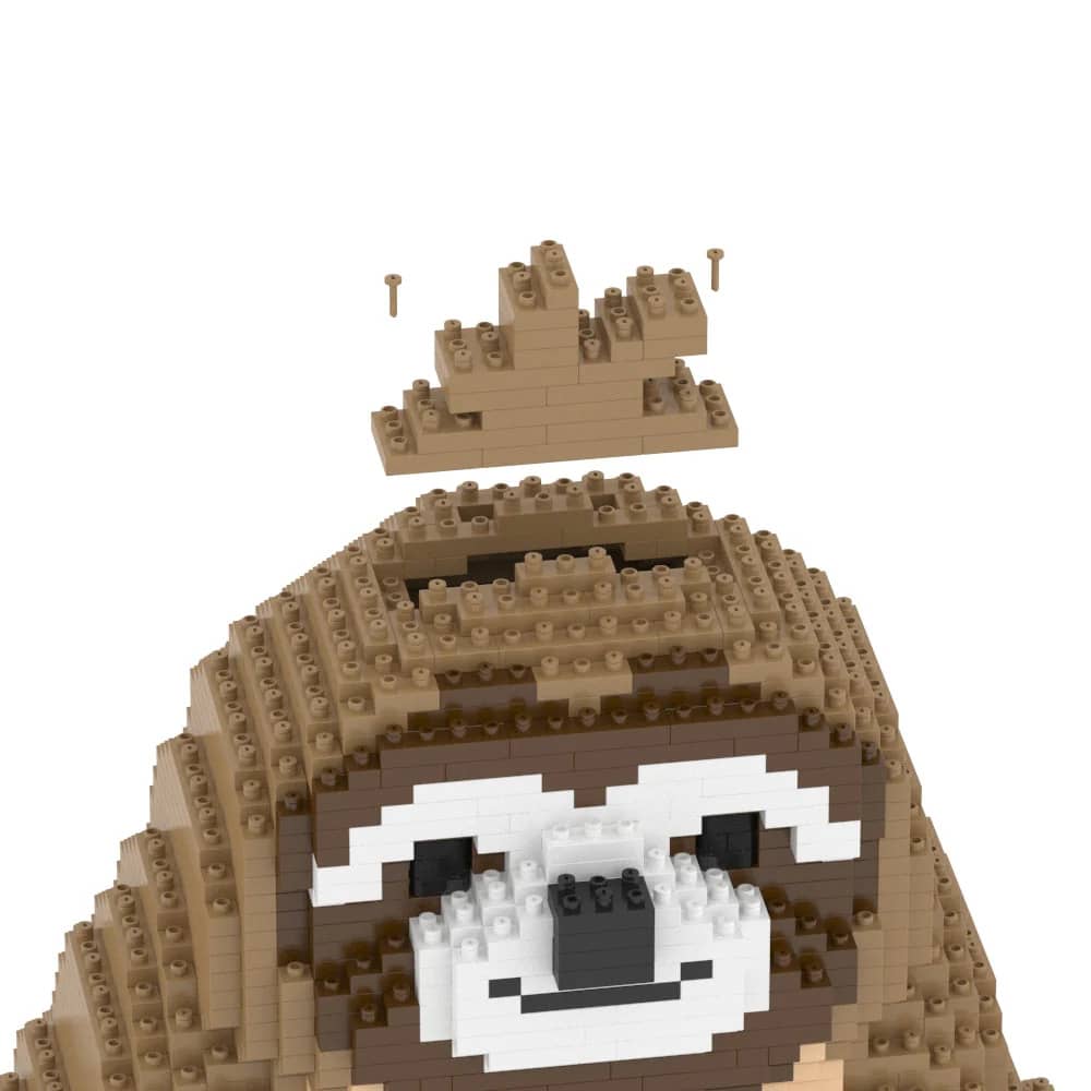 LEGO-like sloth head model on a white background