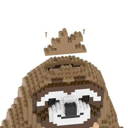 LEGO-like sloth head model on a white background