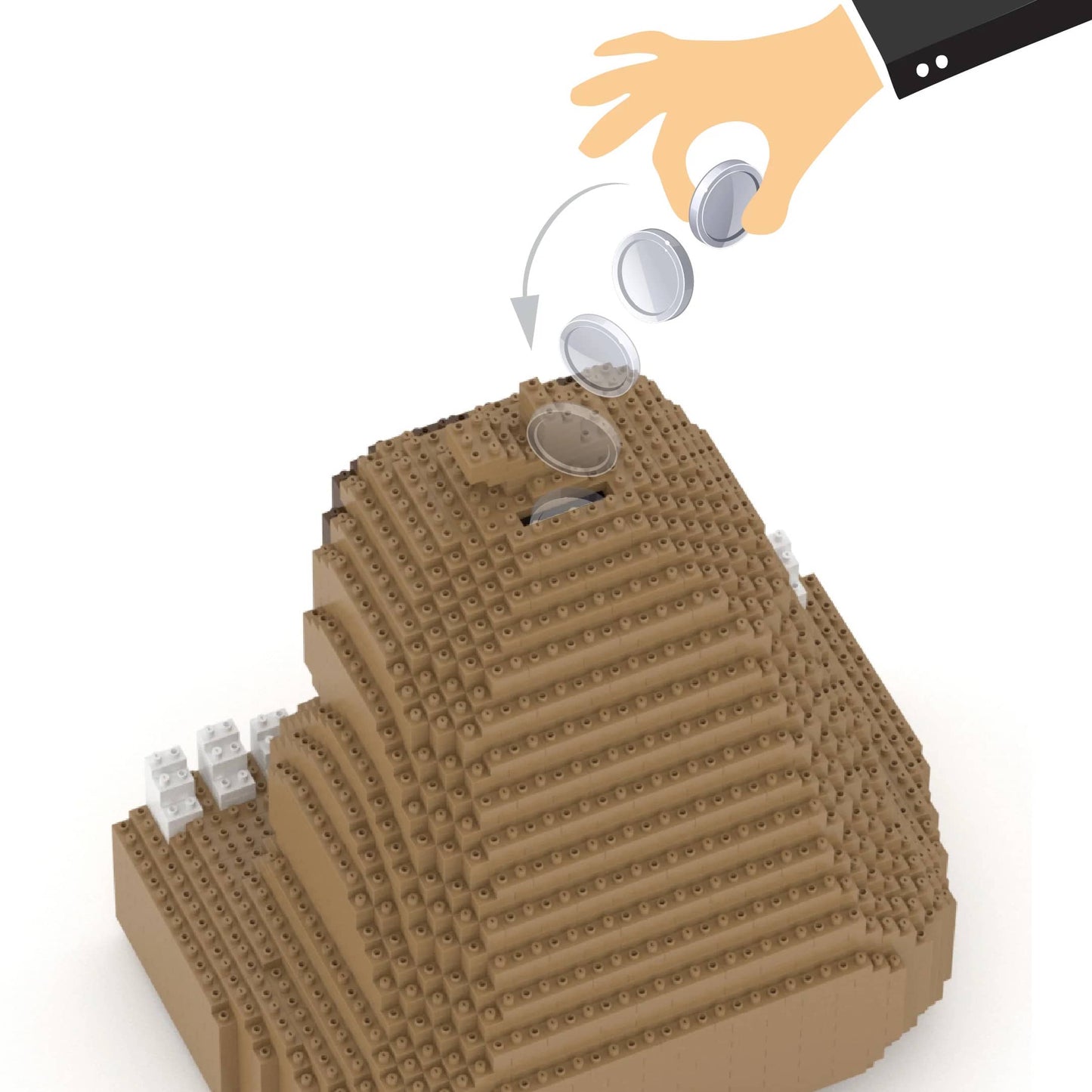 Toy figure of a sloth made from interlocking bricks on a white background