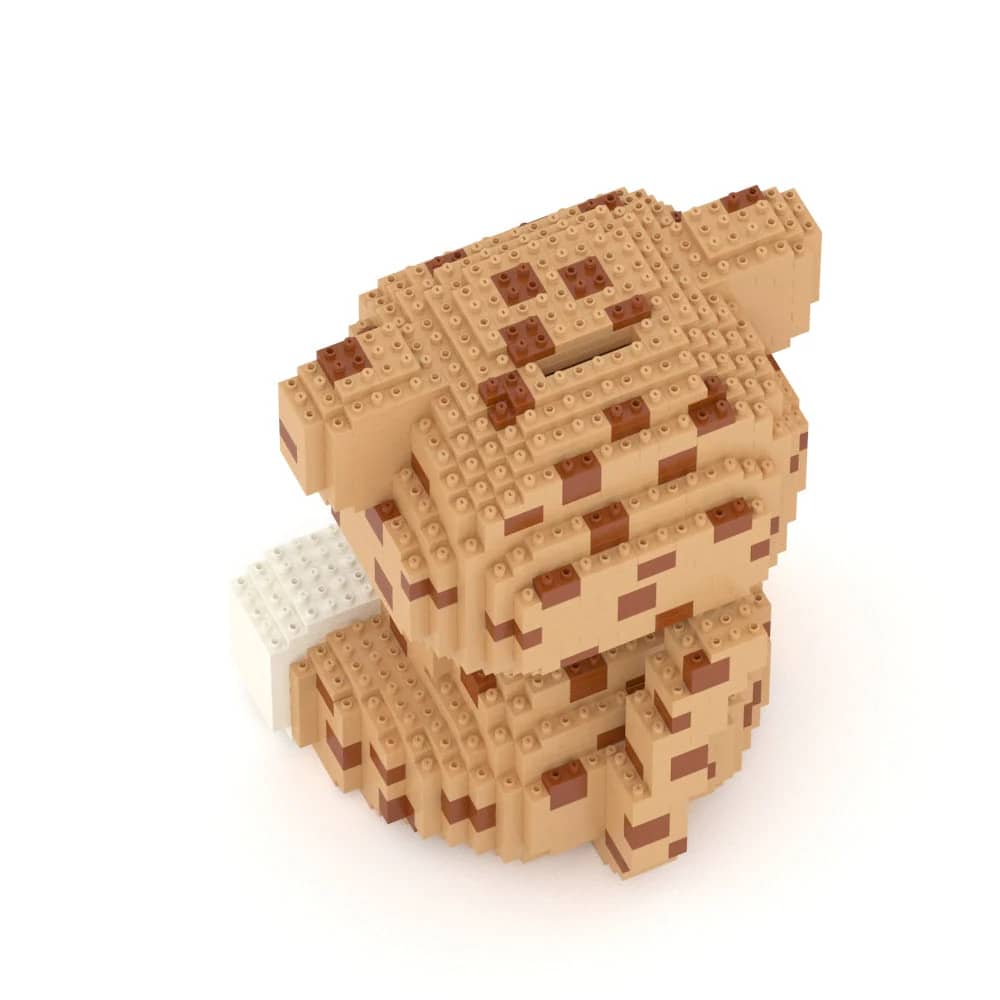 Cheetah building block set with a display stand showing dimensions.