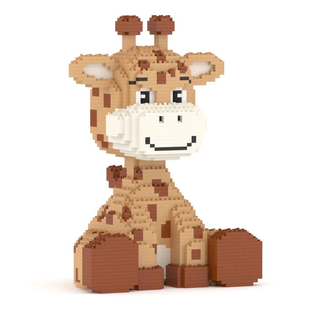 Giraffe made of building blocks on a white background
