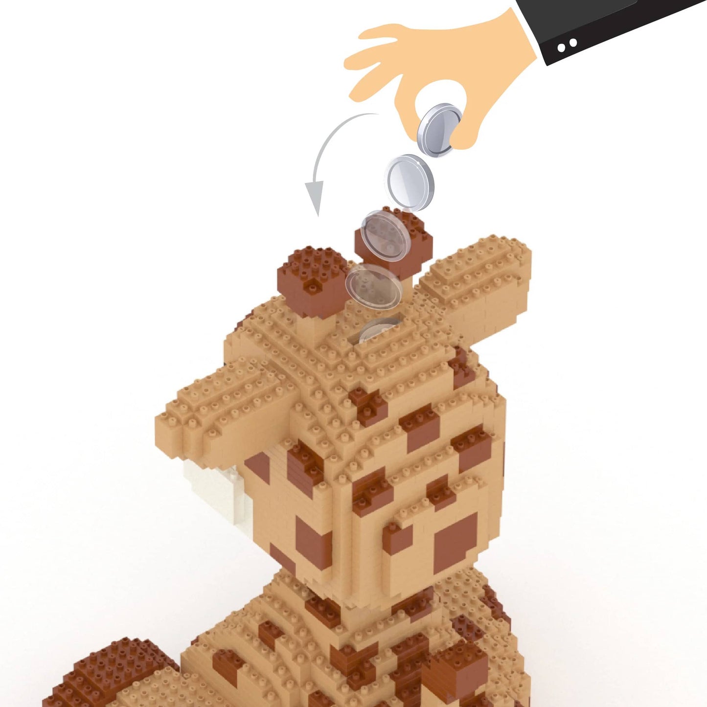 Giraffe made of building blocks on a white background