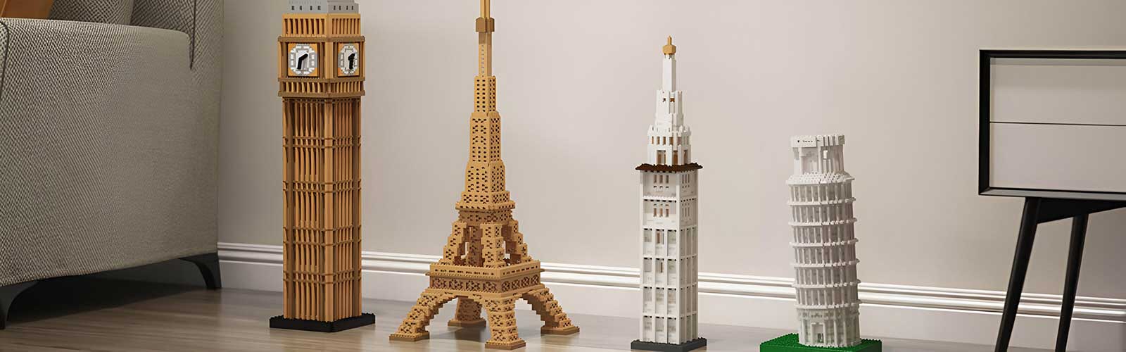Lego style Jekca Big Ben, Eifel Tower, Pisa Building Set LAminifigs
