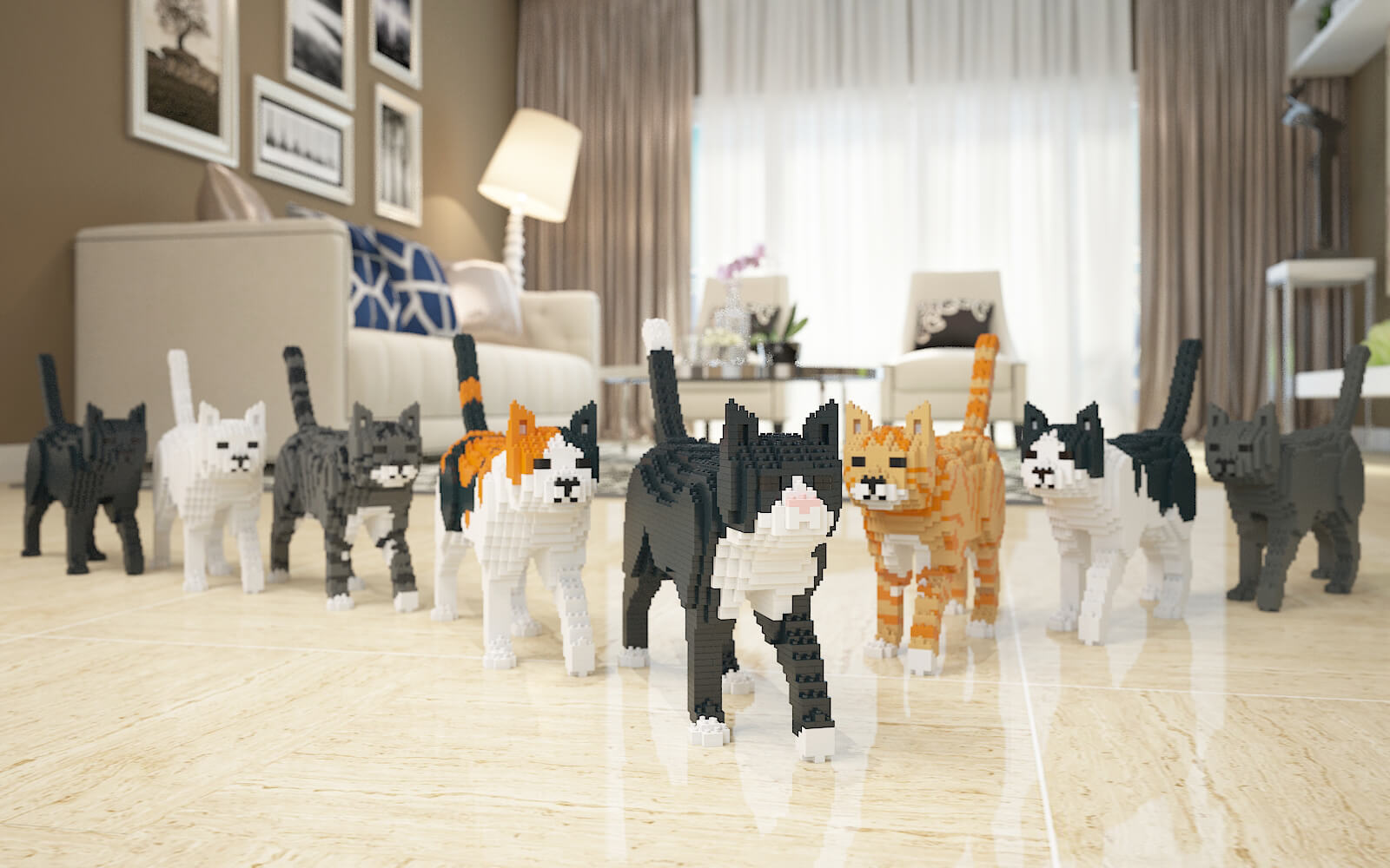 Lego style Cat building sets. DIY Pixel Cat Model Kits