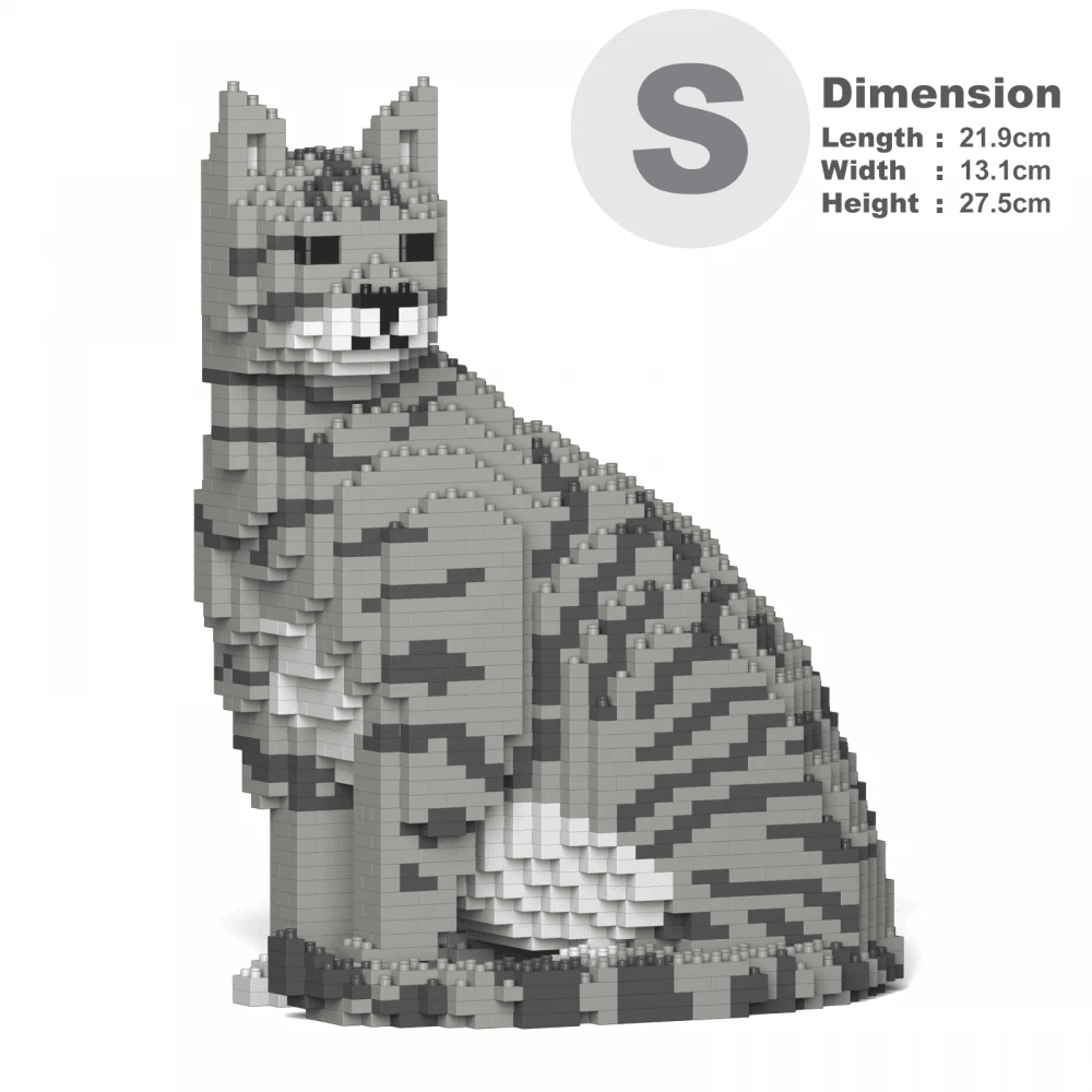 Grey Tabby (lighter) Cats Sculptures - LAminifigs , lego style jekca building set