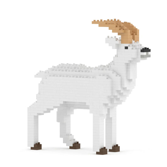 Model of a Goat made from interlocking bricks on a white background