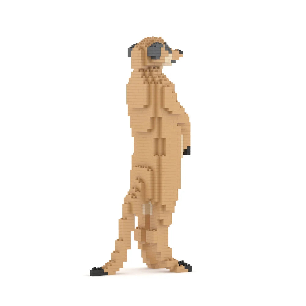 Meerkat figurine made of interlocking bricks on a white background
