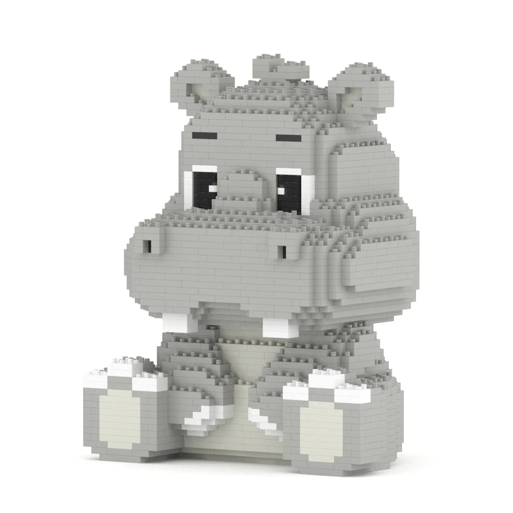 A gray hippopotamus toy built from small interlocking blocks, shown against a plain white background.