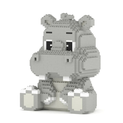 A gray hippopotamus toy built from small interlocking blocks, shown against a plain white background.