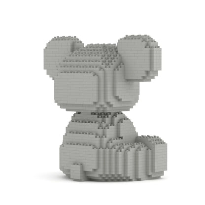 Gray blocky koala figurine made of interlocking bricks on a white background