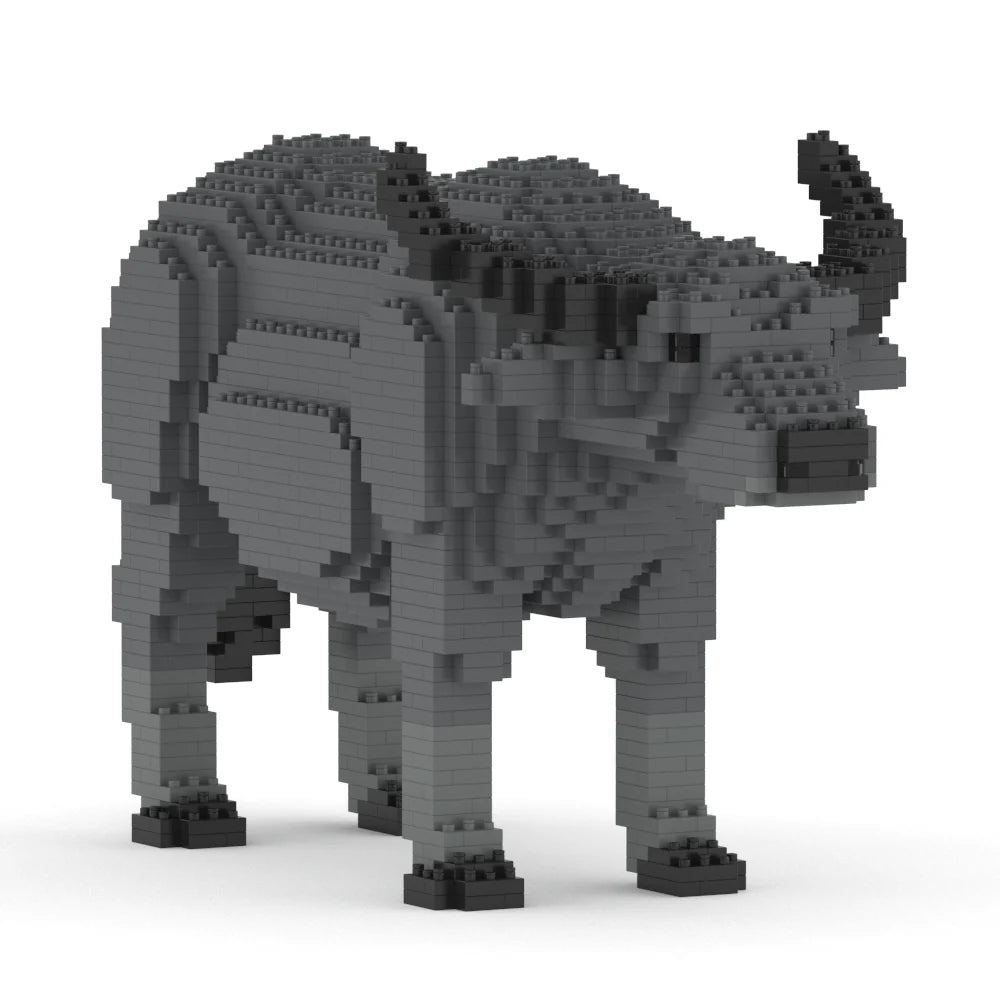 buffalo model made from interlocking bricks on a white background