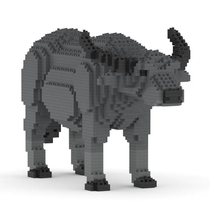 buffalo model made from interlocking bricks on a white background