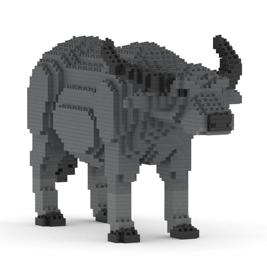 buffalo model made from interlocking bricks on a white background