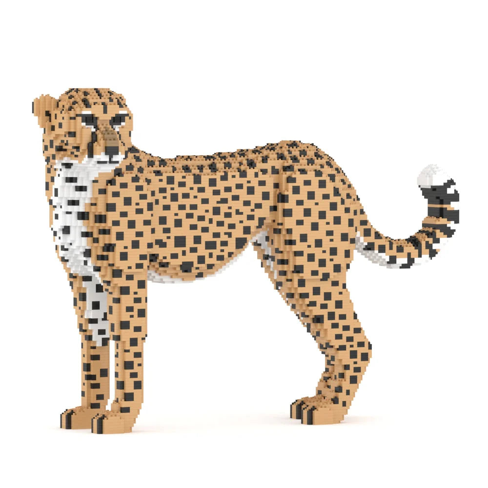 cheetah made of building blocks on a white background