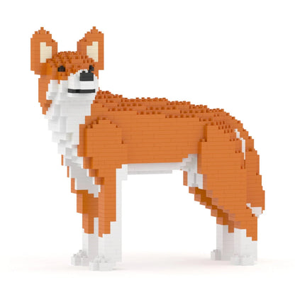 Toy dingo made of interlocking bricks on a white background