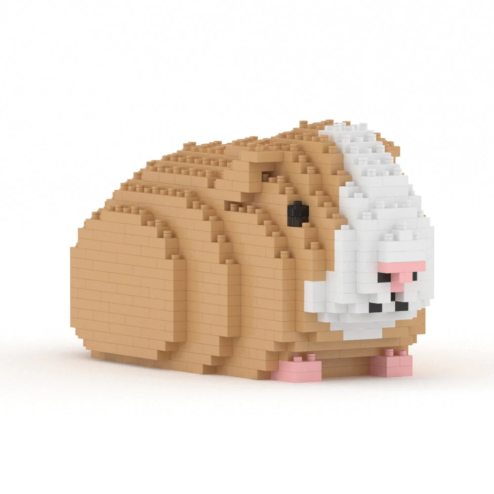 Toy guinea pig made of interlocking bricks on a white background