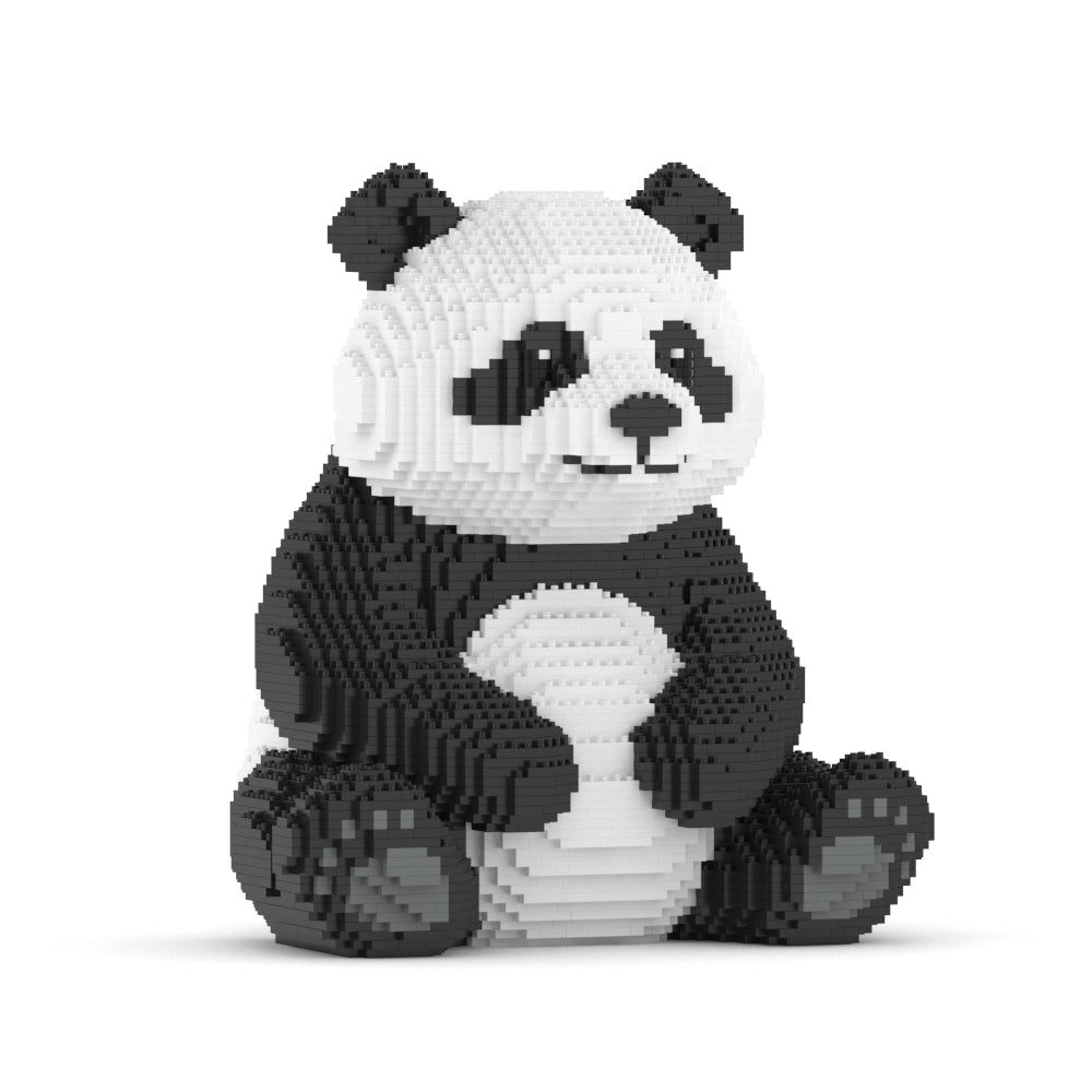 Panda toy made of interlocking bricks on a white background