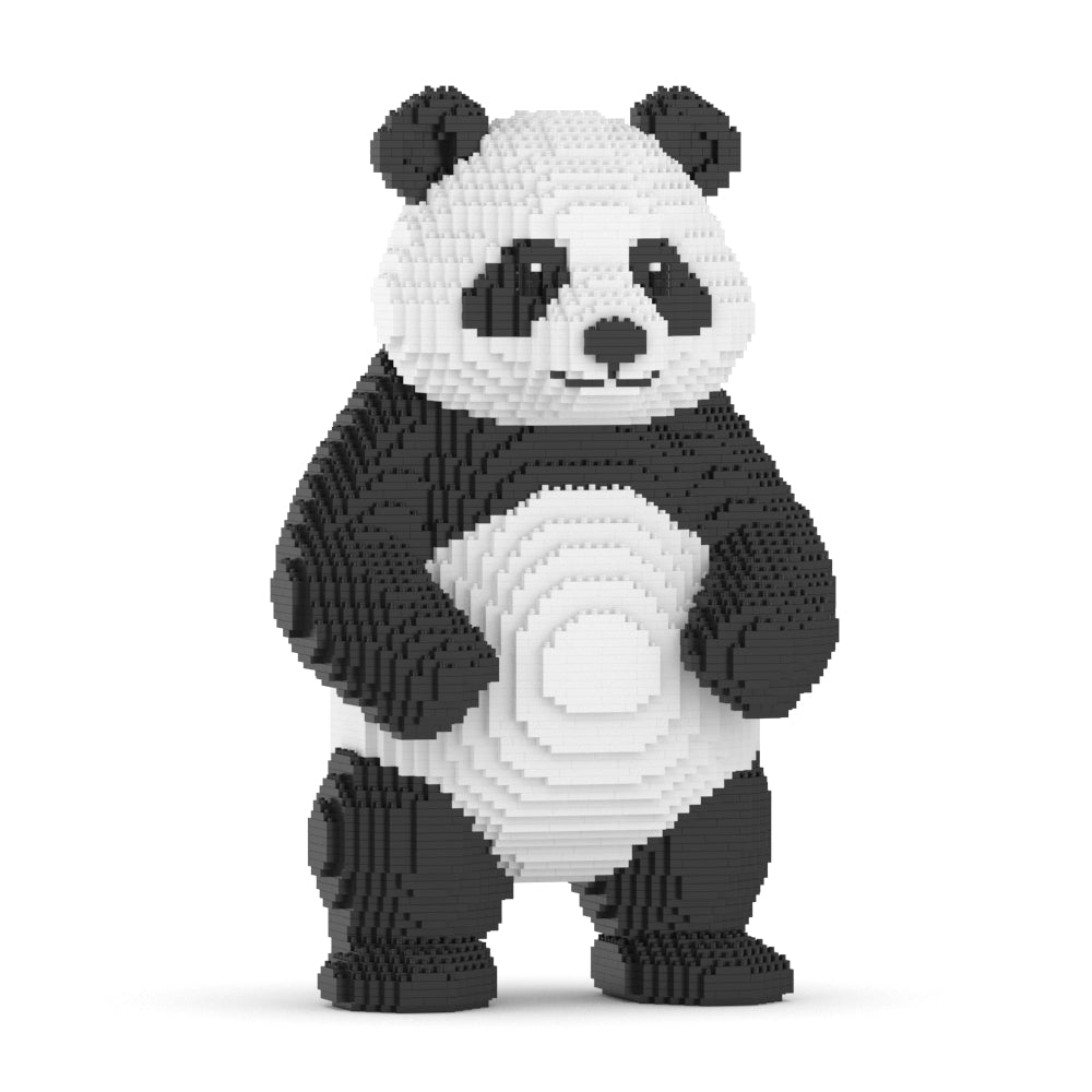 Panda figurine made of interlocking bricks on a white background