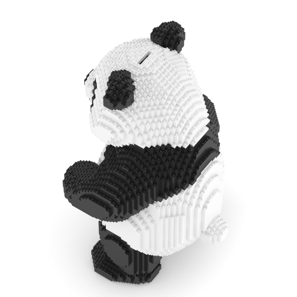 Panda-shaped building block set on a white background