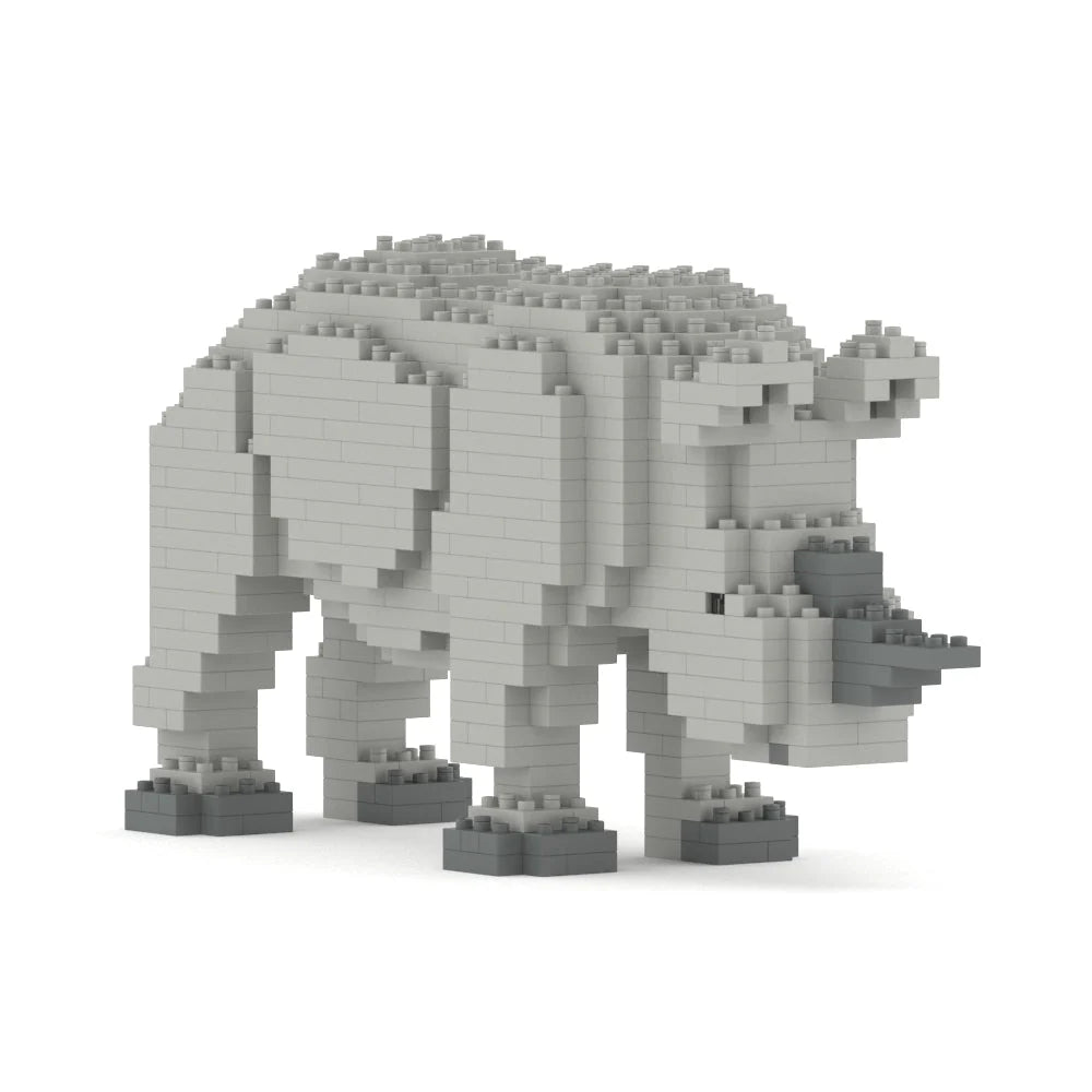 Gray rhino building set made of interlocking bricks on a white background