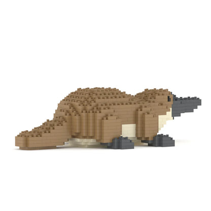 Toy platypus made of interlocking bricks on a white background