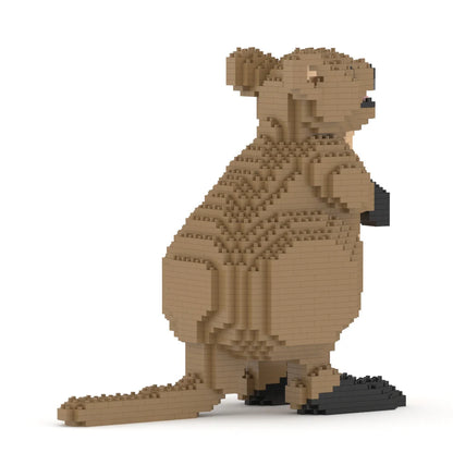 Brown quokka made of interlocking bricks on a white background