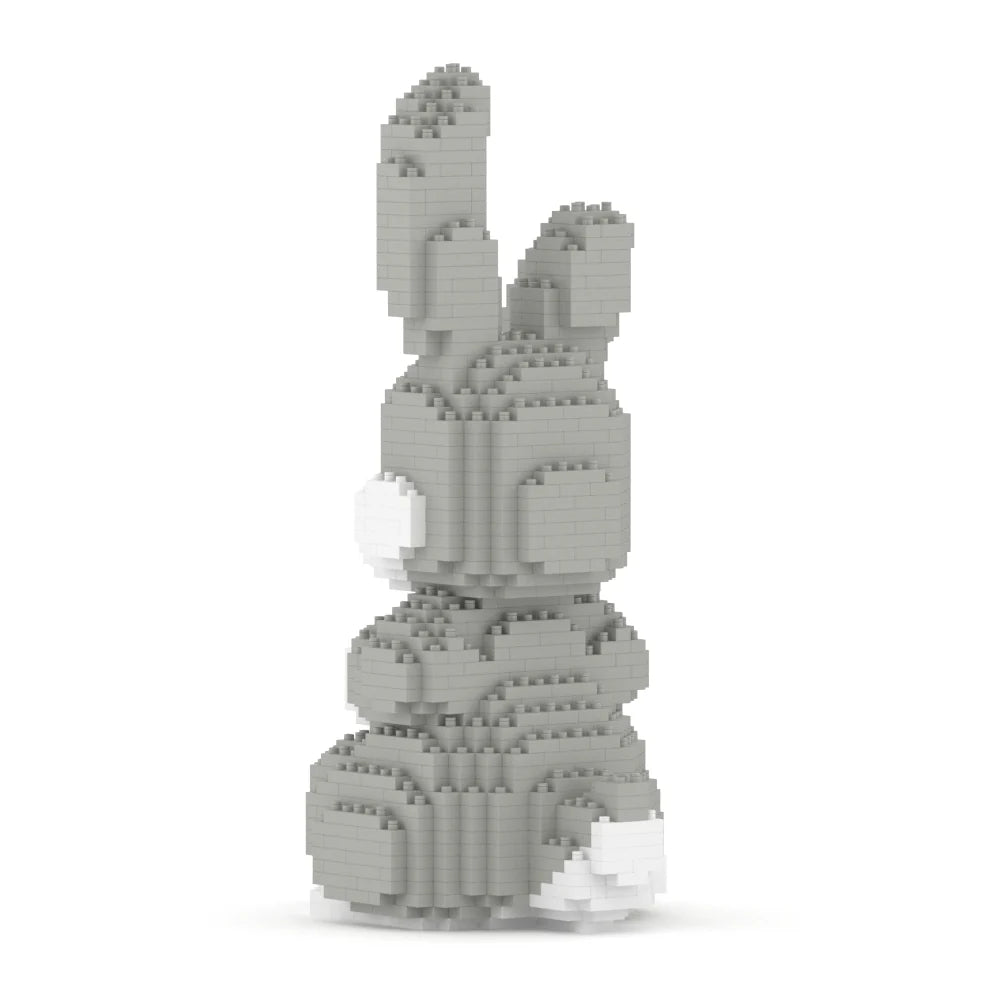 Gray bunny figure made of interlocking bricks on a white background