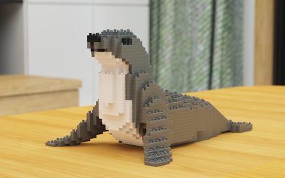 Seal sculpture made of interlocking blocks on the table