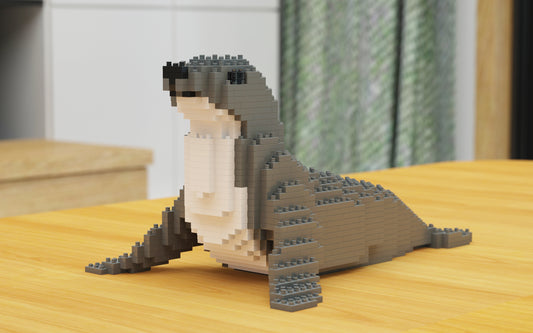 Seal sculpture made of interlocking blocks on the table