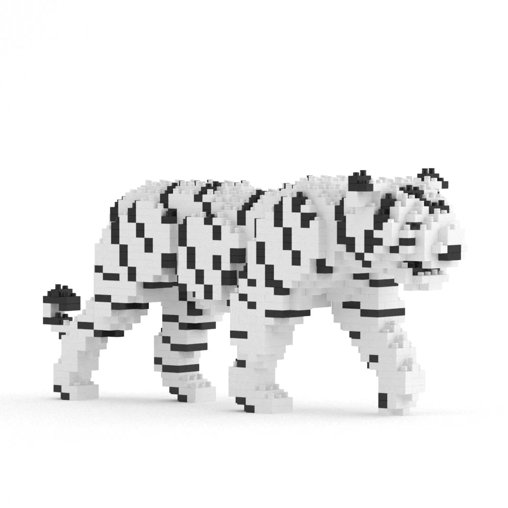 White tiger model made of black and white blocks on a white background