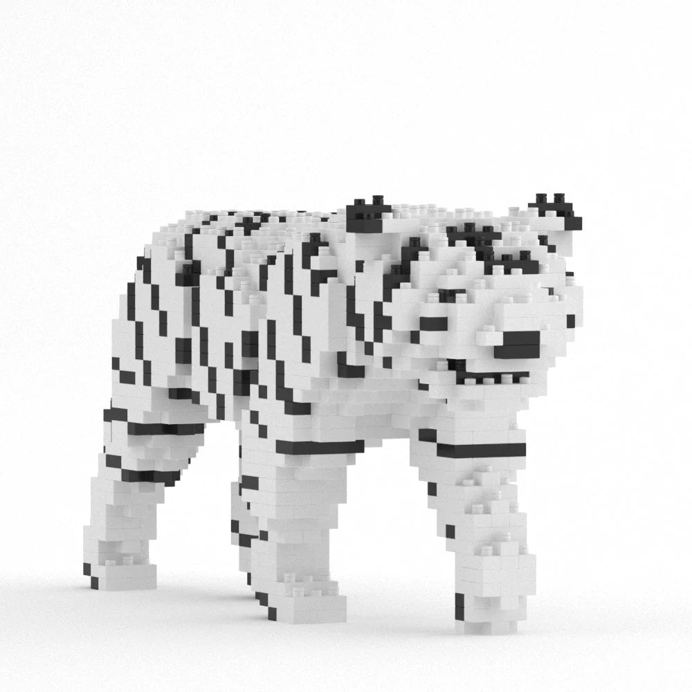 Block-style white tiger figure on a white background