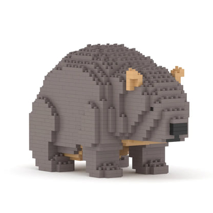 Toy wombat made from interlocking bricks on a white background