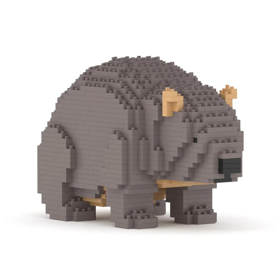 Toy wombat made from interlocking bricks on a white background