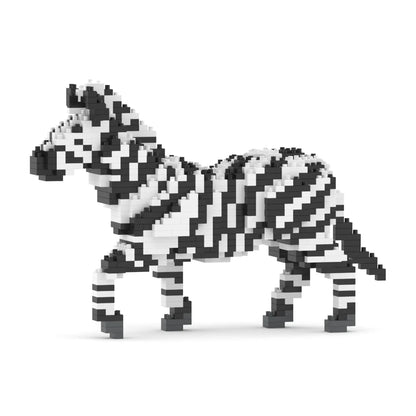Zebra model made of black and white building blocks on a white background