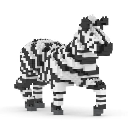Zebra made of black and white building blocks on a white background