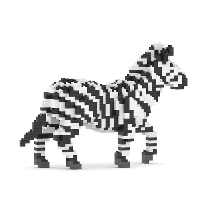 Zebra made of black and white building blocks on a white background
