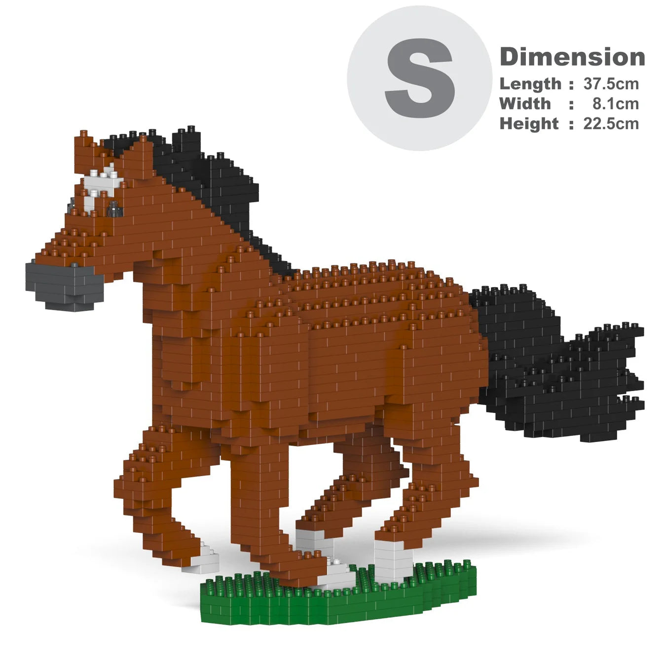 JEKCA horse building block model size S color bay galloping.