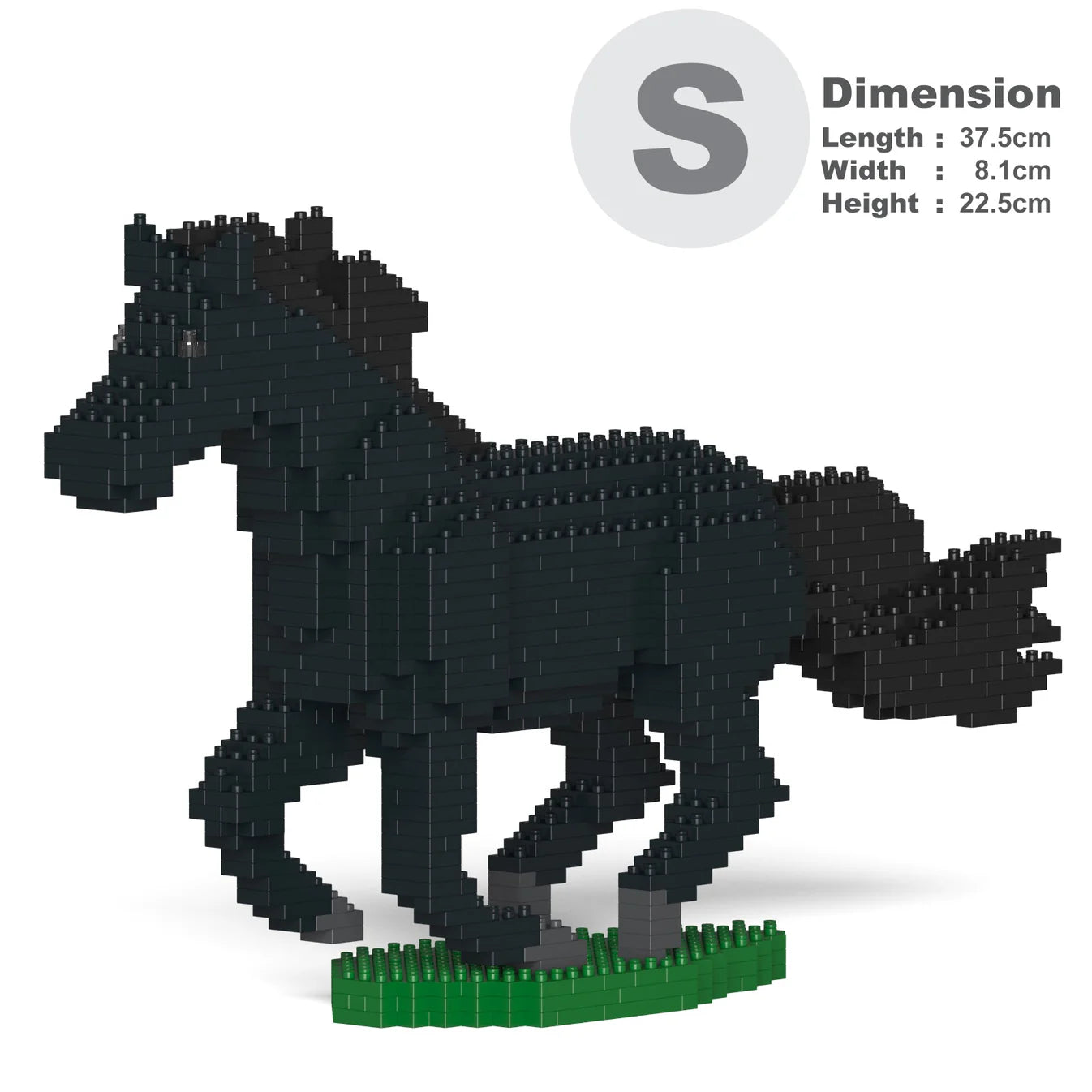 JEKCA horse building block model size S color black galloping.