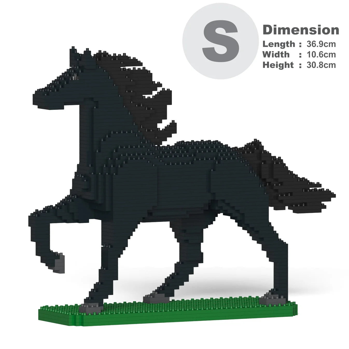 JEKCA horse building block model size S color black running.