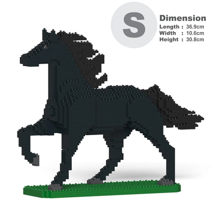 JEKCA horse building block model size S color black running.